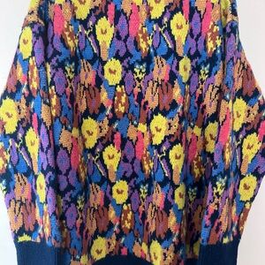 ZARA MULTICOLOURED FLORAL JACQUARD LOOSE FIT KNIT SWEATER SIZE M